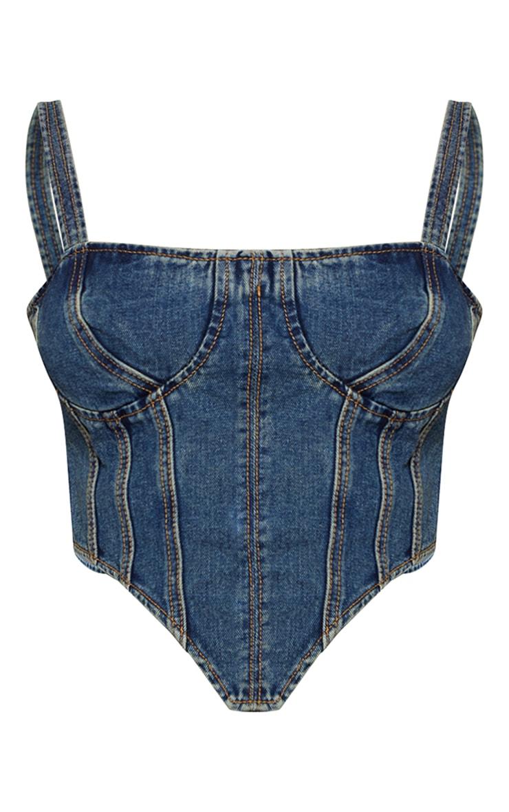 Plus Indigo Vintage Wash Denim Corset Product Image