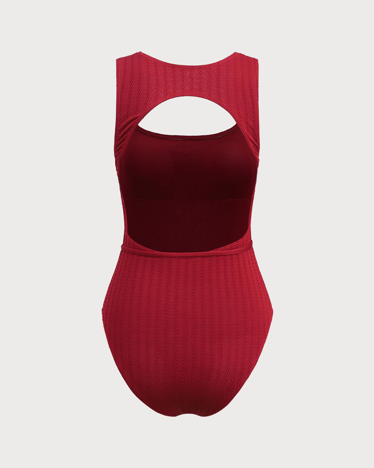 Wine Red Cut Out One-Piece Swimsuit Product Image