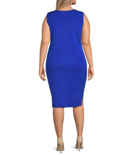 Ming Wang Plus Size Knit Scoop Neck Sleeveless Sheath Dress Product Image