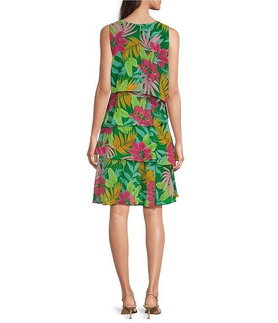 Jessica Howard Floral Print Crew Neck Sleeveless Tiered Chiffon Dress Product Image