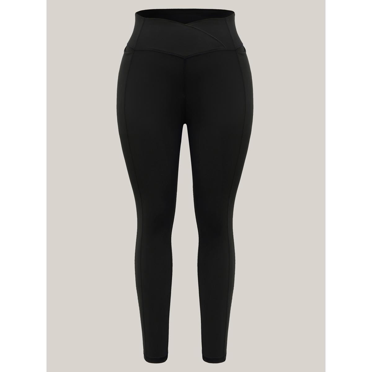 Plus Size Criss-Cross Waist Pocket Tight Pants Women Black Elegant High stretch Skinny Mid Rise Everyday Leggings BloomChic 22-24/3X Product Image