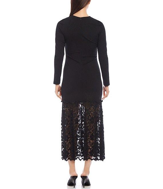 Karen Kane Crew Neck Long Sleeve Contrast Lace Hem Dress Product Image