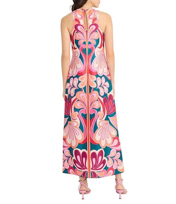 Donna Morgan Poly Twill Abstract Print Halter Neck Sleeveless Shift Maxi Dress Product Image