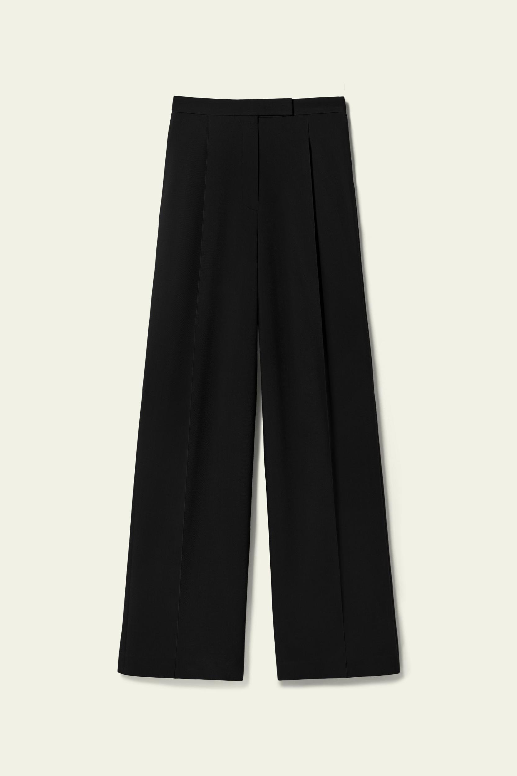 LILYSILK Women's Silk-Wool Pleated Wide-Leg Trousers, Black, Size 4, Breathable & Wrinkle-Resistant Product Image