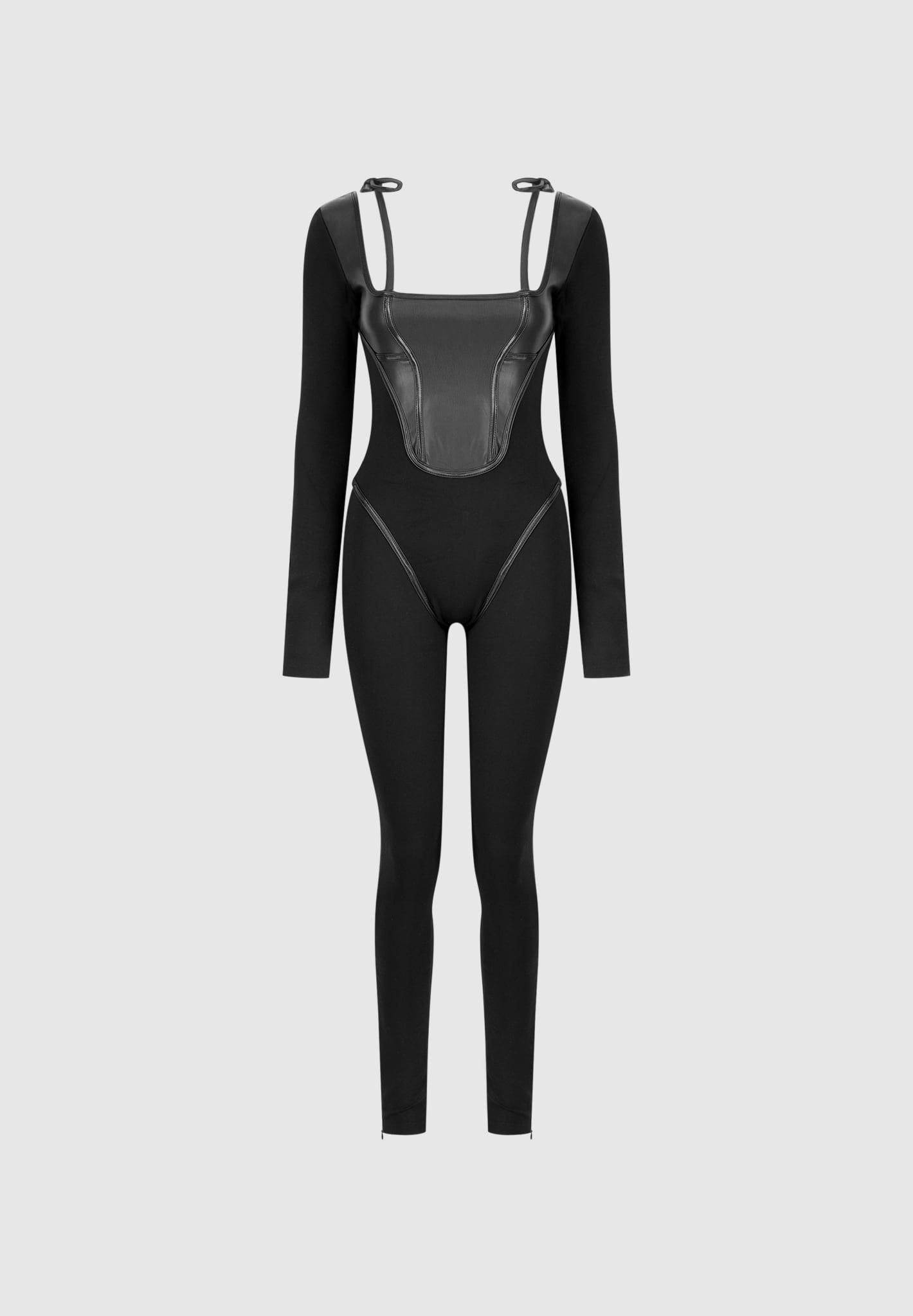 Leather and Bandage Corset Jumpsuit - Black Female Product Image