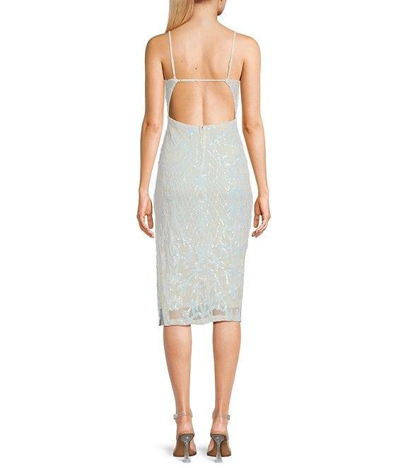 Midnight Doll Sleeveless Scoop Neck Sequin Bar Back Midi Bodycon Dress Product Image