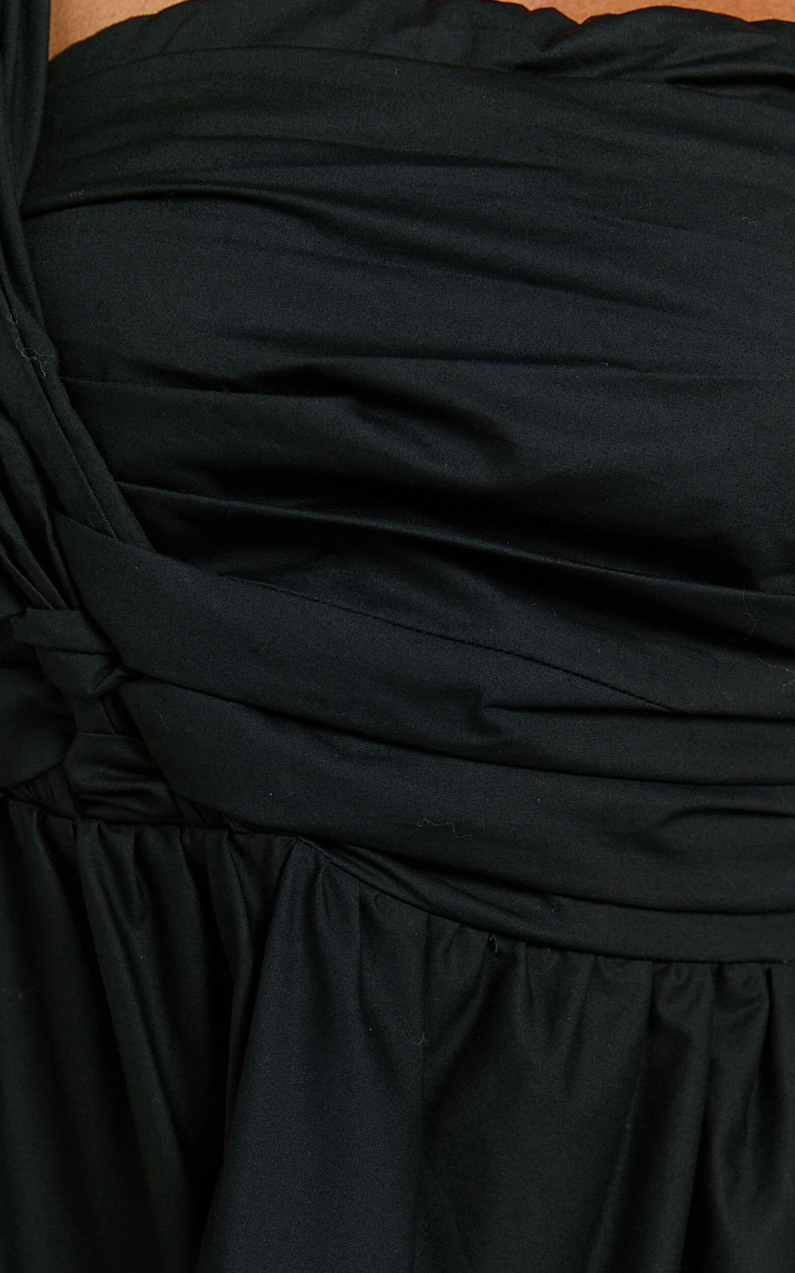 Stephanie Midi Dress - One Shoulder Tiered Midi Dress in Black Product Image