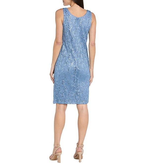 R & M Richards 2-Piece Scalloped Glitter Lace Beaded V-Neck Jacket Dress Product Image