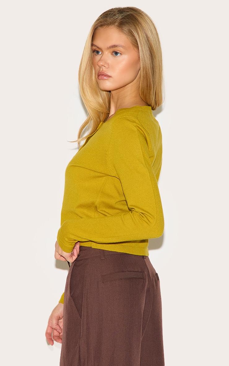 Olive Basic Fine Knit Button Up Cardigan Product Image