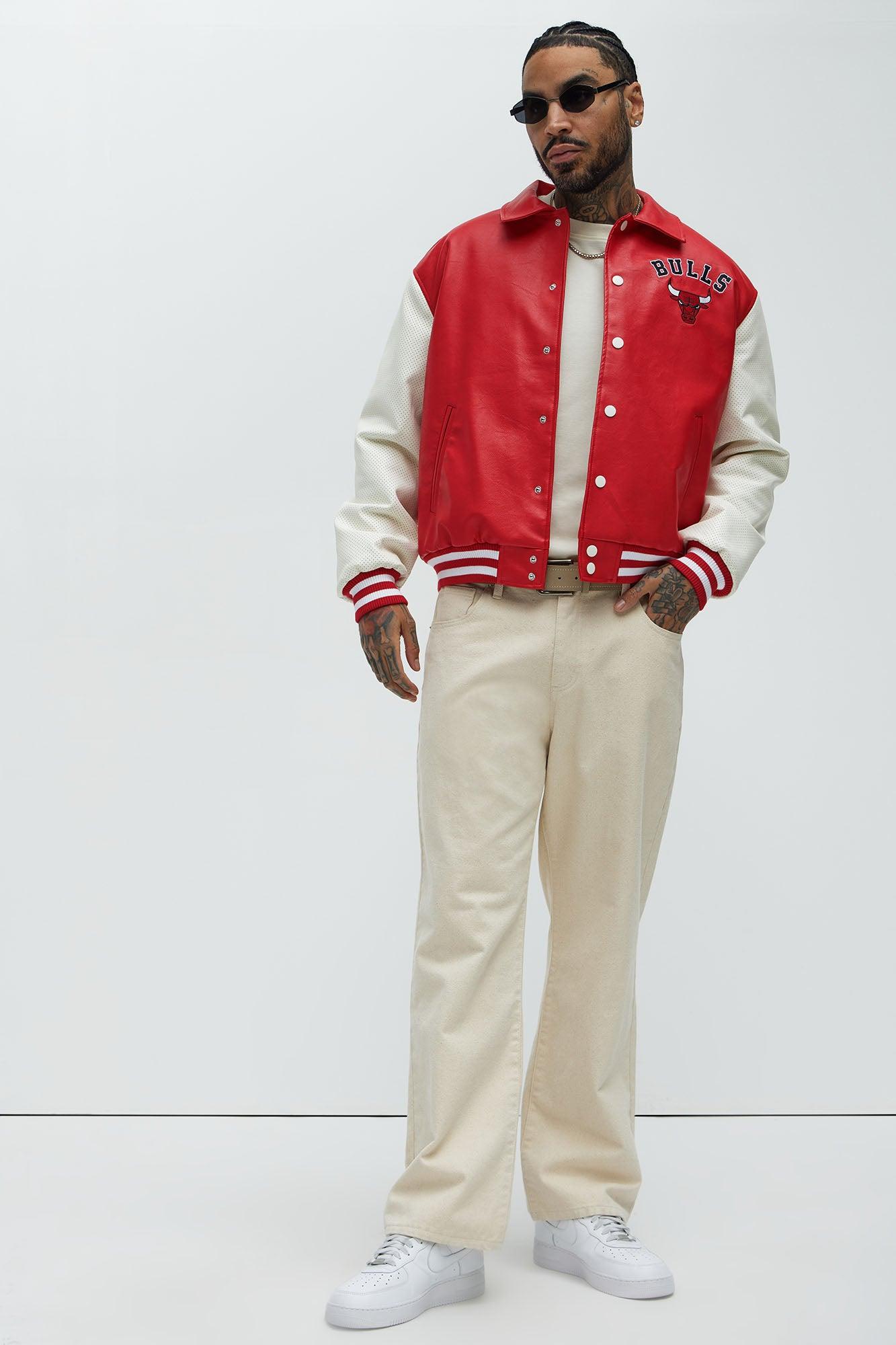Bull Top Dawg Faux Leather Collared Varsity Jacket - Red Male Product Image