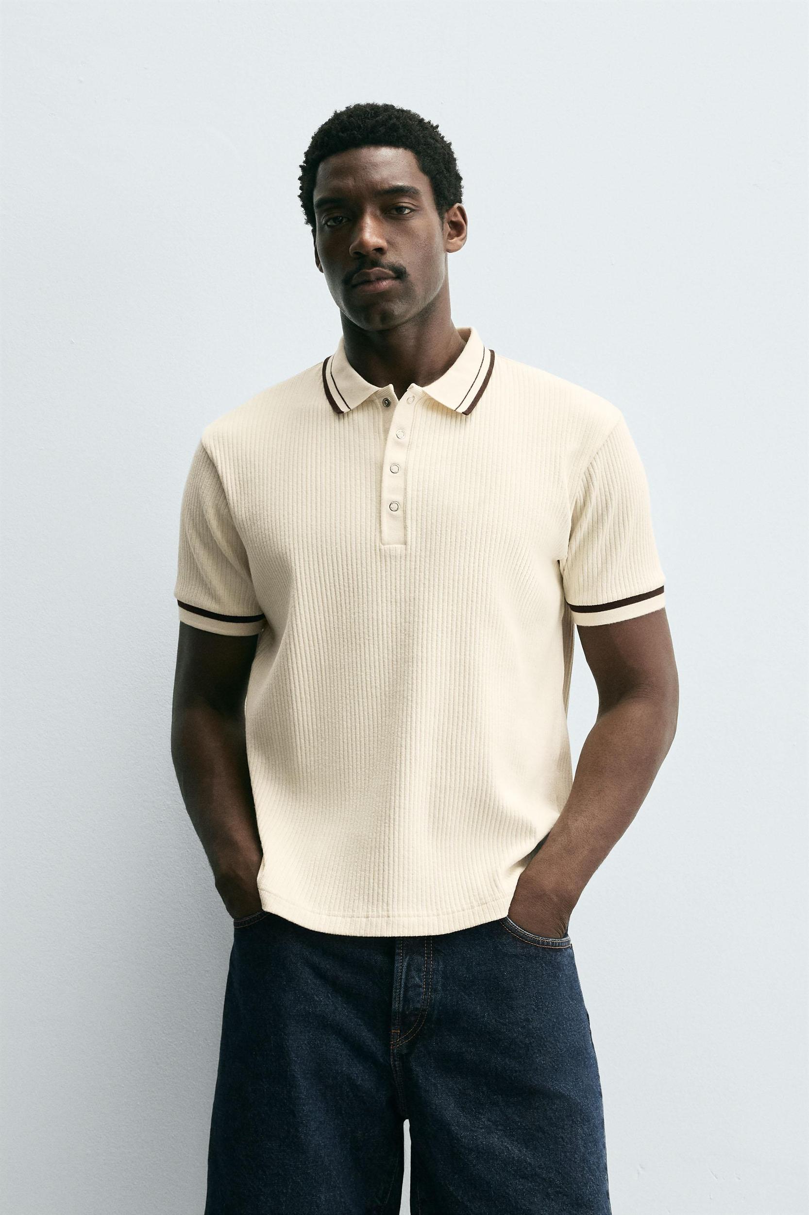 CONTRAST RIBBED POLO SHIRT Product Image