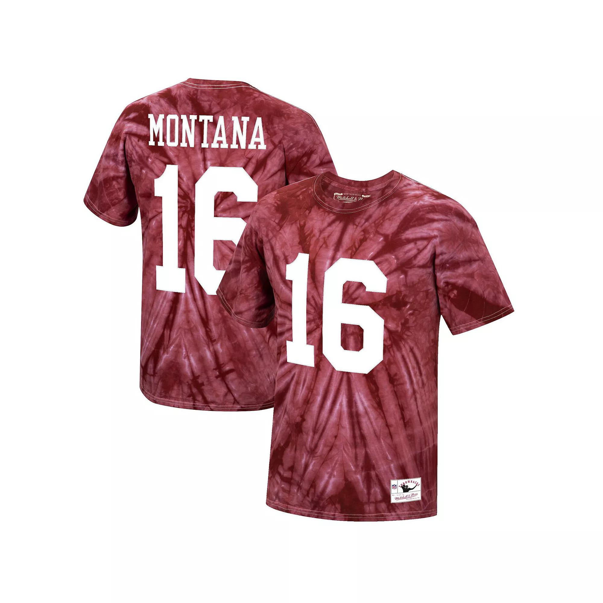 Men's Mitchell & Ness Joe Montana Scarlet San Francisco 49ers Tie-Dye Retired Player Name & Number T-Shirt, Size: Large Product Image