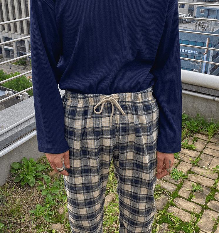 RT No. 3126 DRAWSTRING PLAID PANTS Product Image