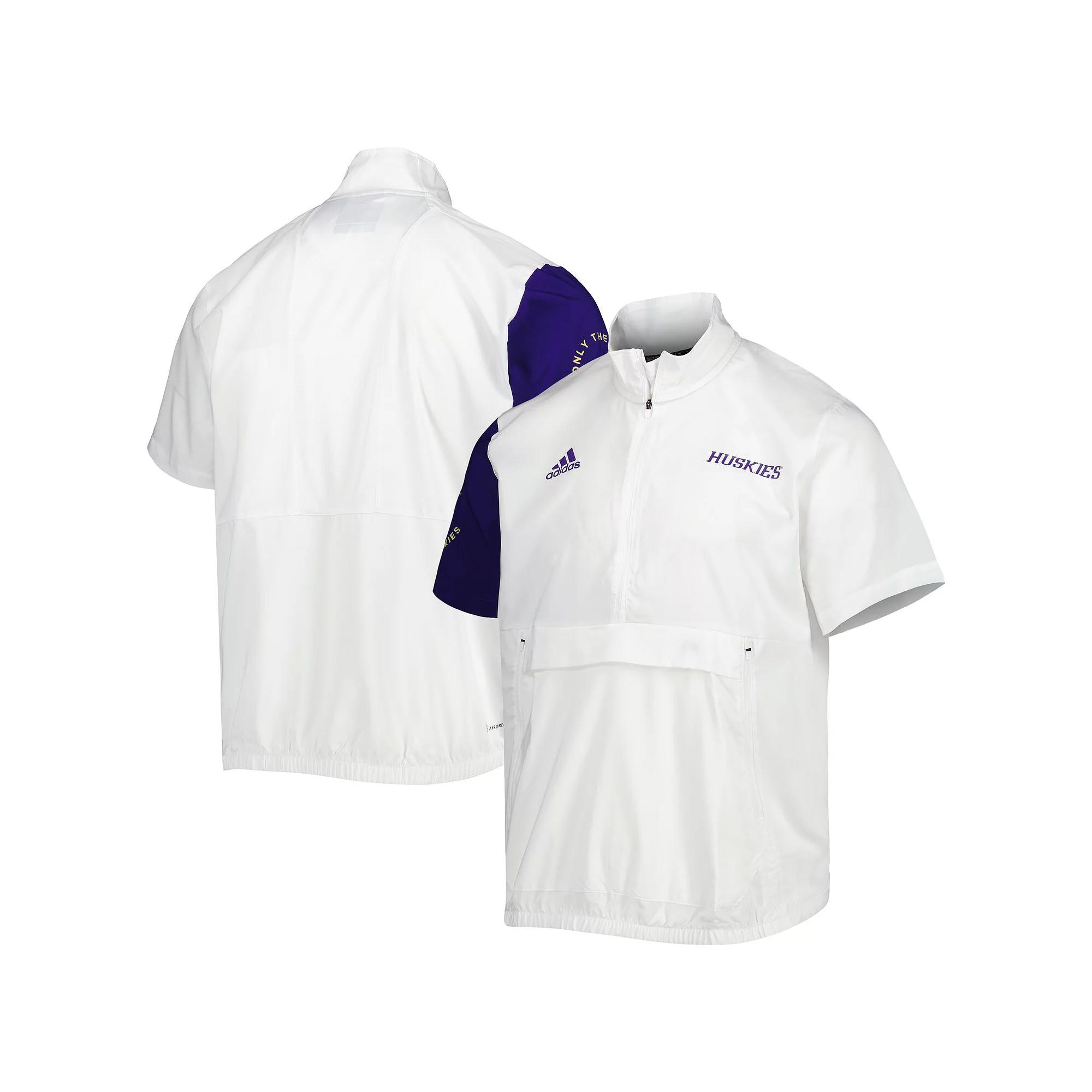 Men's adidas White Washington Huskies M STM AEROREADY Half-Zip Jacket,  Product Image