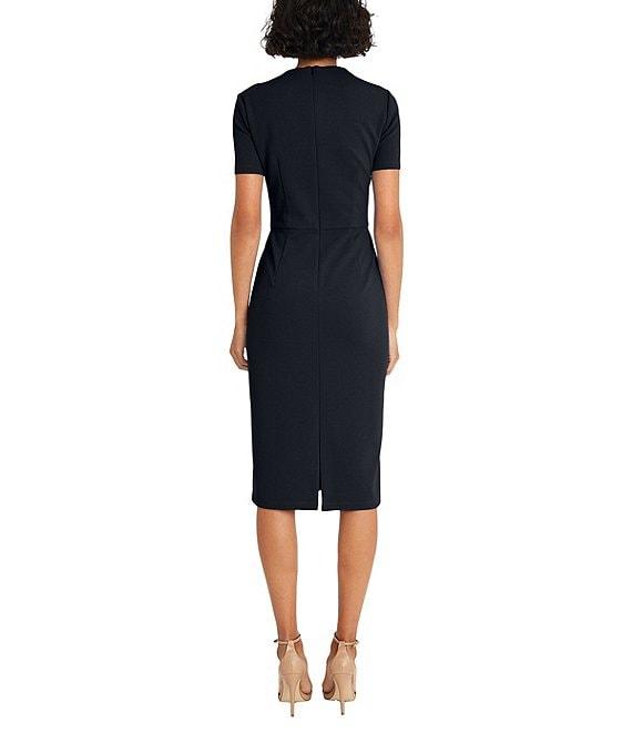 Maggy London Stretch Crepe Twist Crew Neck Short Sleeve Sheath Dress Product Image
