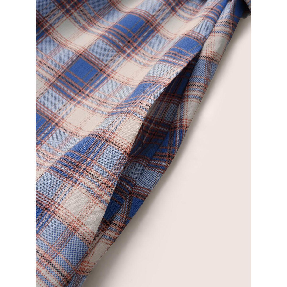 Plus Size V Neck Gingham Cap Sleeve Belted Dress Skyblue Women Casual Tiered V-neck Sleeveless Curvy BloomChic 18-20/2X Product Image