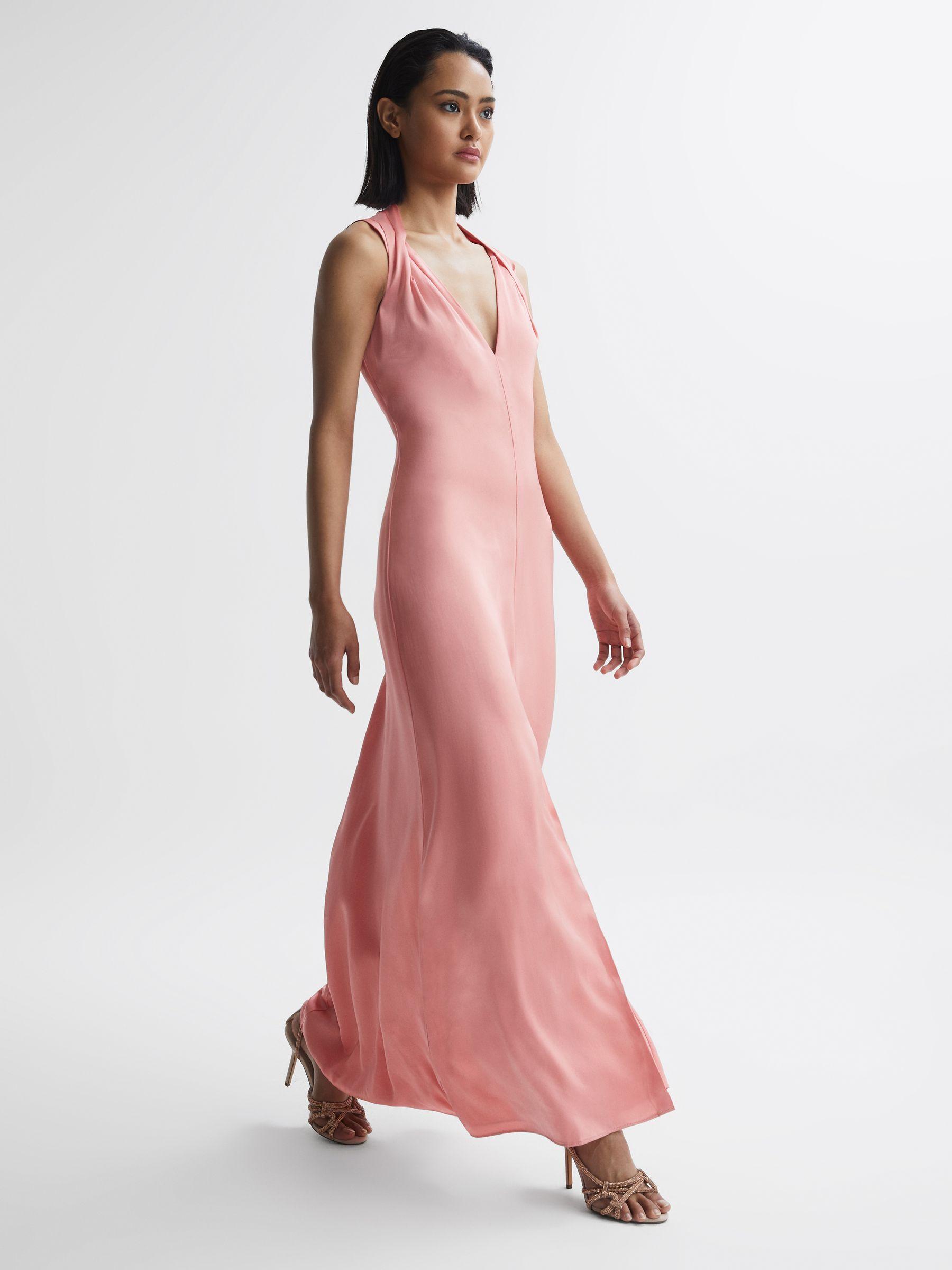 Bridesmaid Twist Detail Midi Dress in Coral Product Image