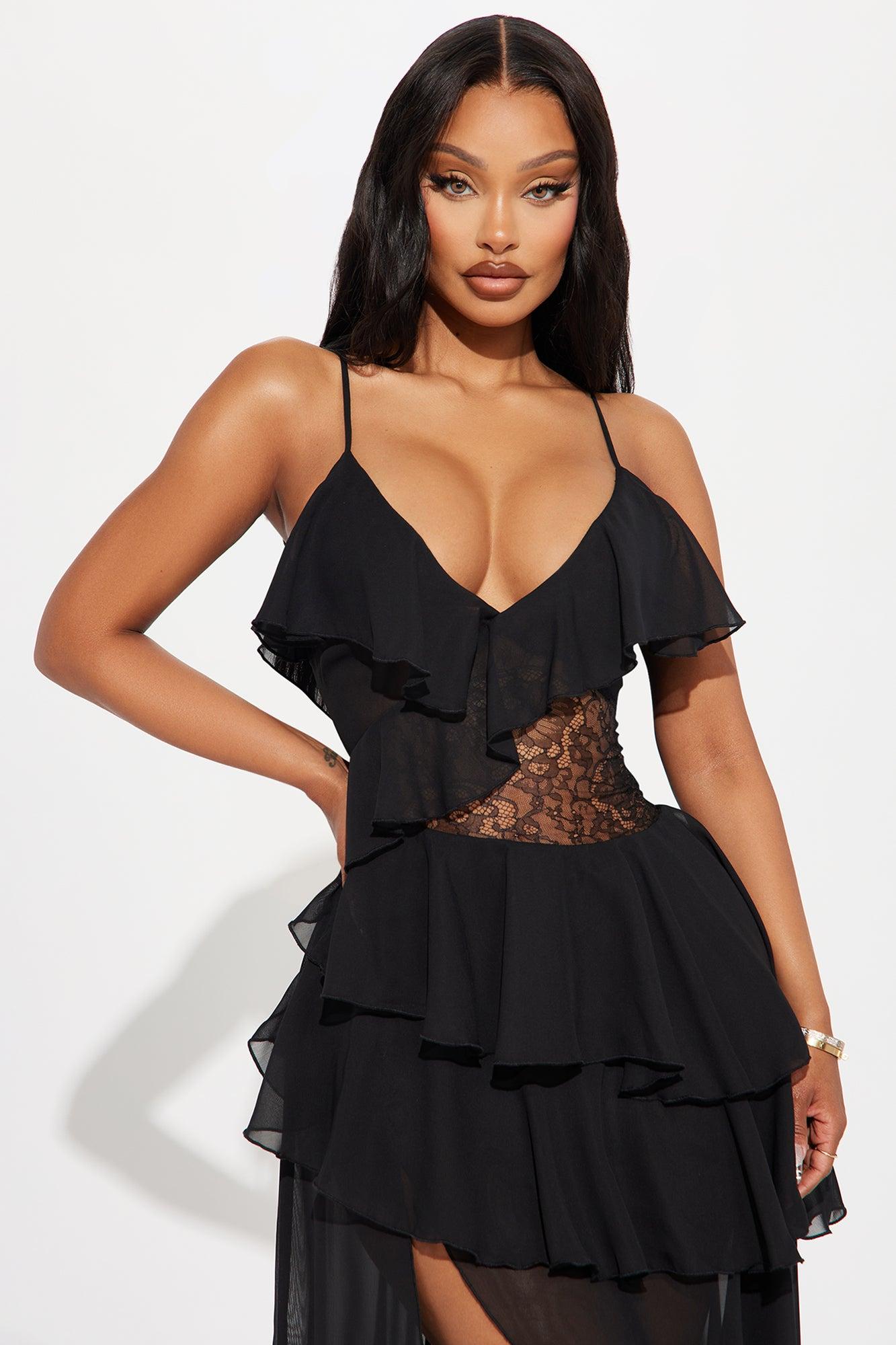 Nina Ruffle Maxi Dress - Black Product Image