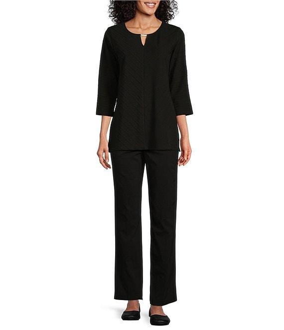 Allison Daley 3/4 Sleeve Keyhole Neck Spaced Ottoman Knit Top Product Image