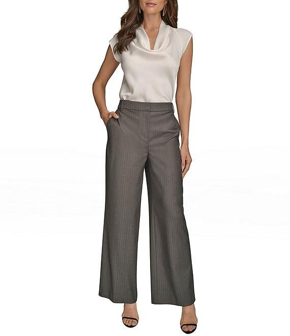 Donna Karan Metallic Pinstripe Flat Front Wide Leg Pants Product Image