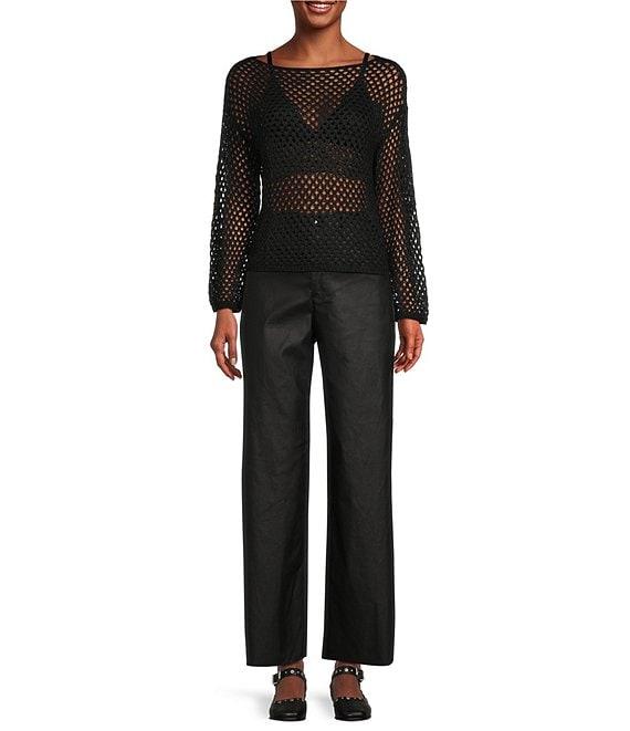 Say What Open Weave Boat Neck Dolman Long Sleeve Top Product Image