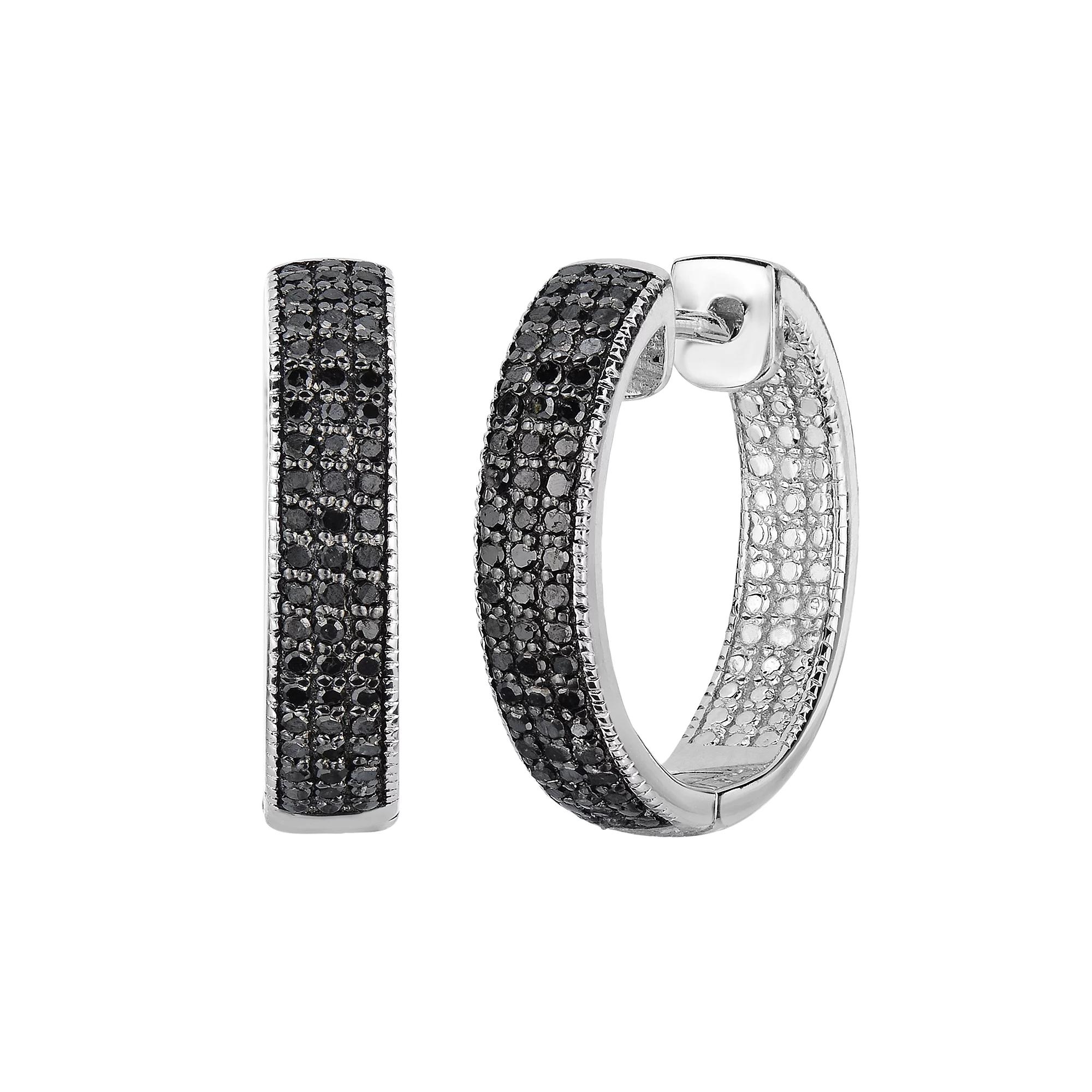 Sterling Silver 1/2 Carat T.W. Black Diamond Inside-Out Hoop Earrings, Women's Product Image