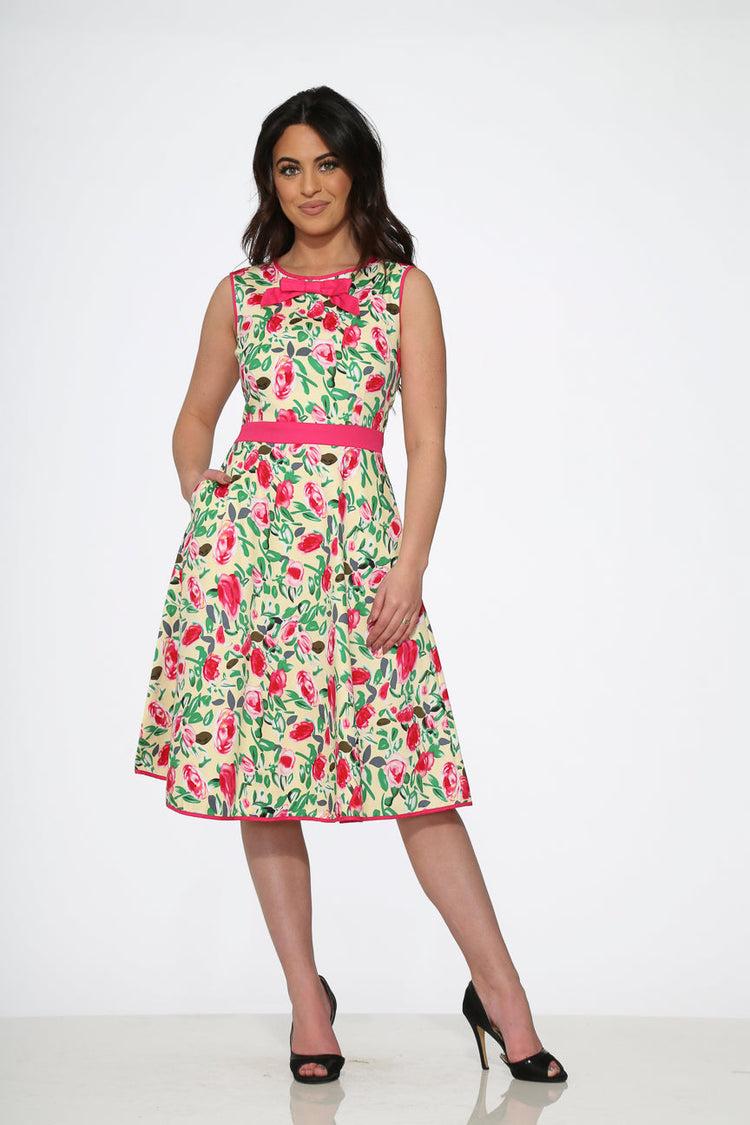 Yellow and Red Rose Swing Dress Product Image