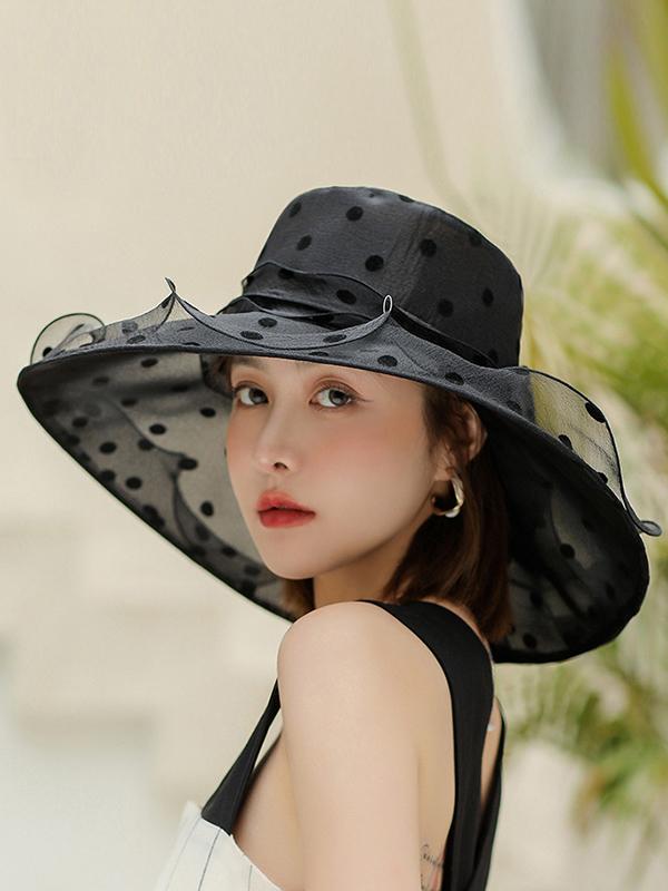 Flower Shape Gauze Polka Dot See-Through Split-Joint Sun Hat Product Image