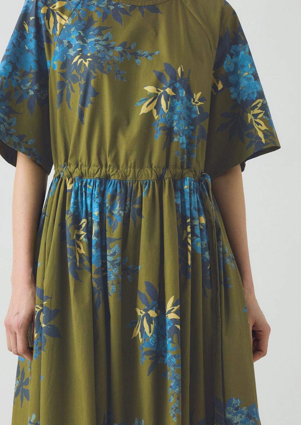 Botanical Shadow Print Cotton Dress | Olive Product Image