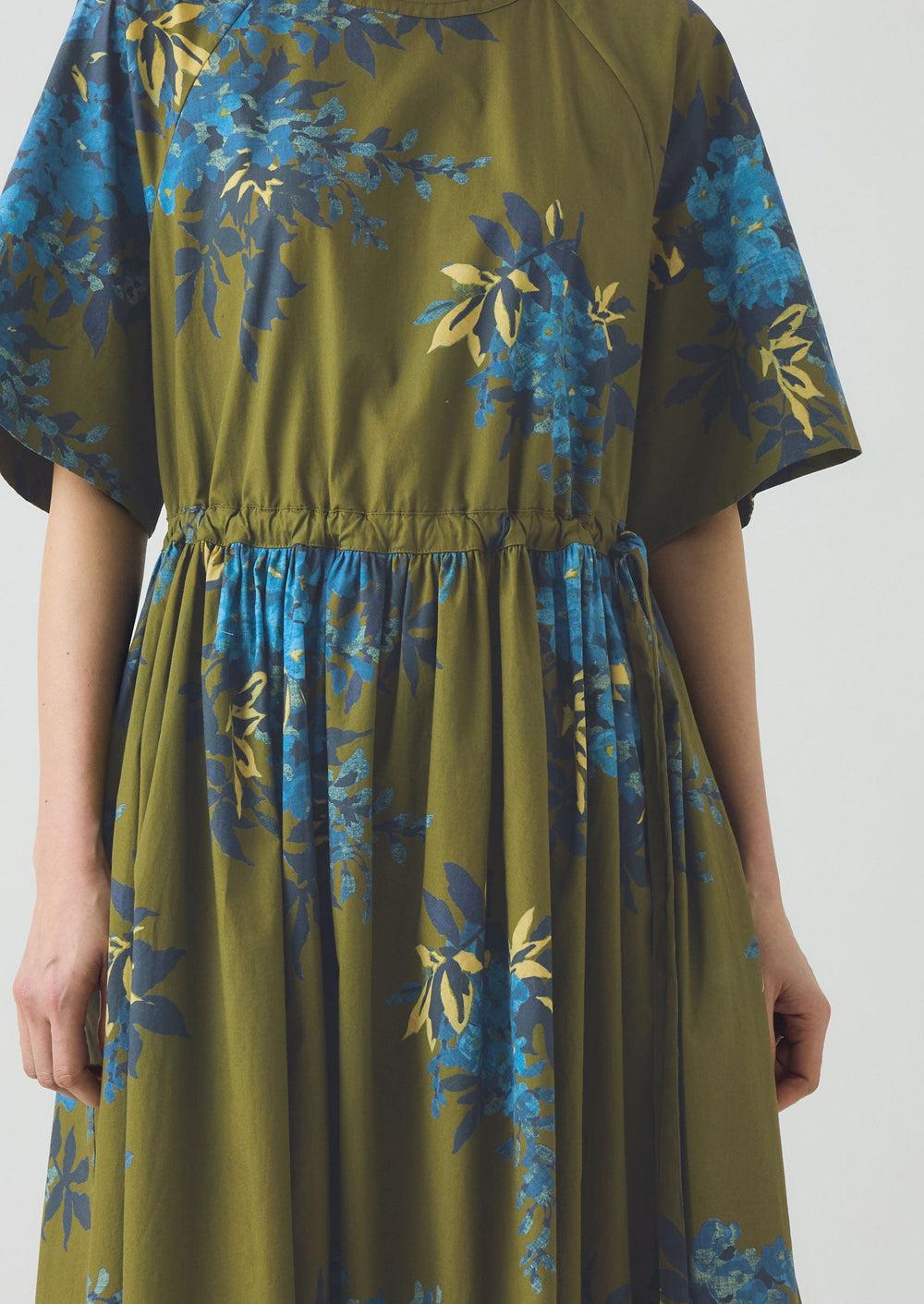 Botanical Shadow Print Cotton Dress | Olive Product Image