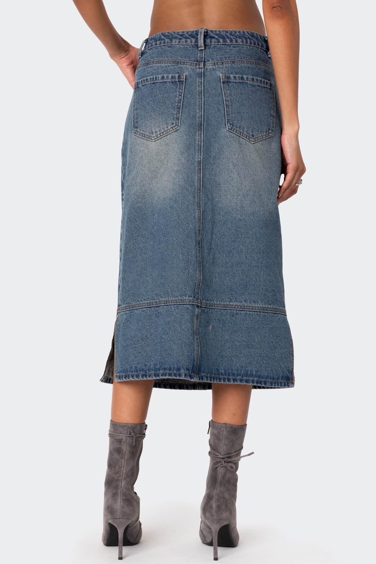 Lassy Washed Denim Midi Skirt Product Image