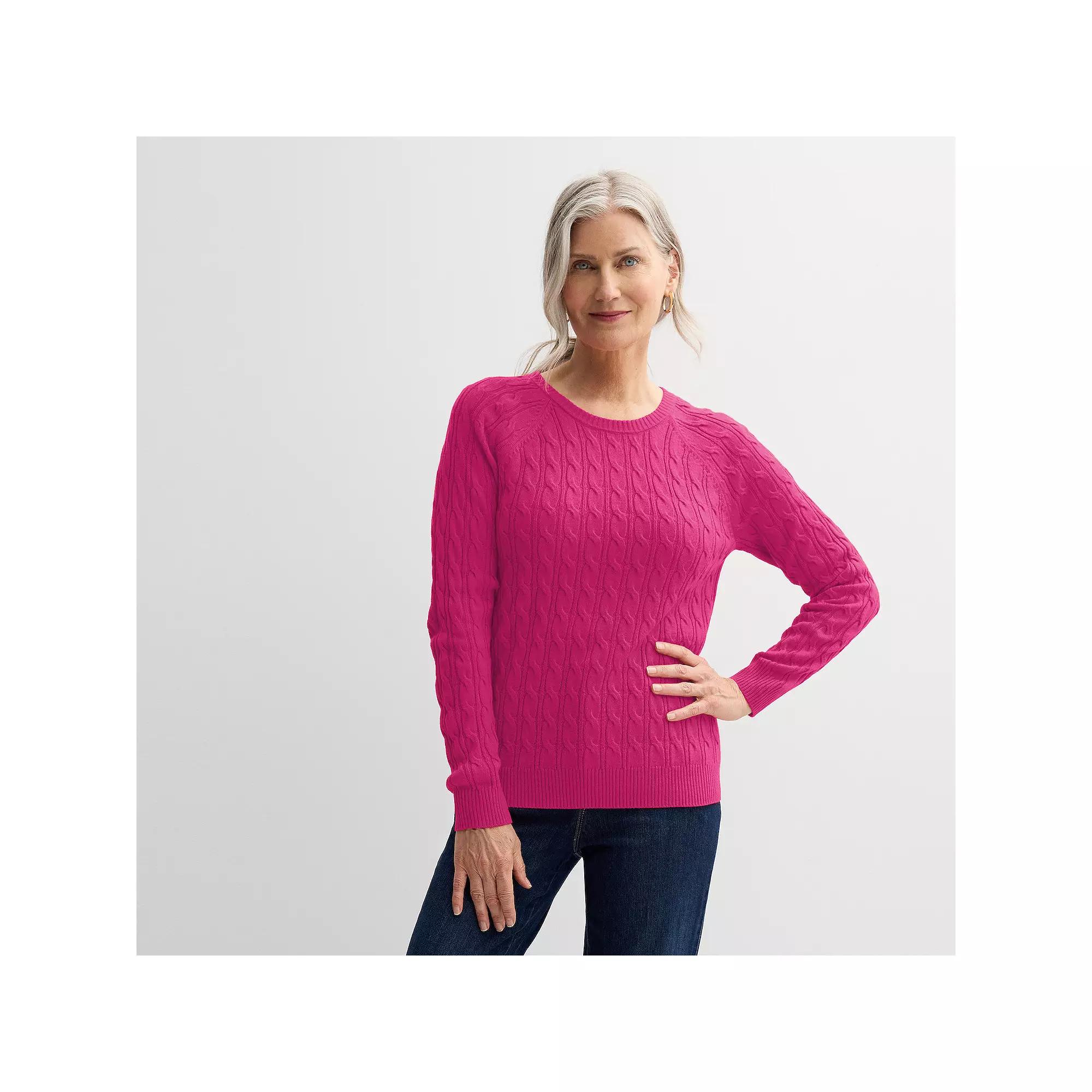 Petite Croft & Barrow® The Extra Soft Cabled Crewneck Sweater, Women's,  Product Image