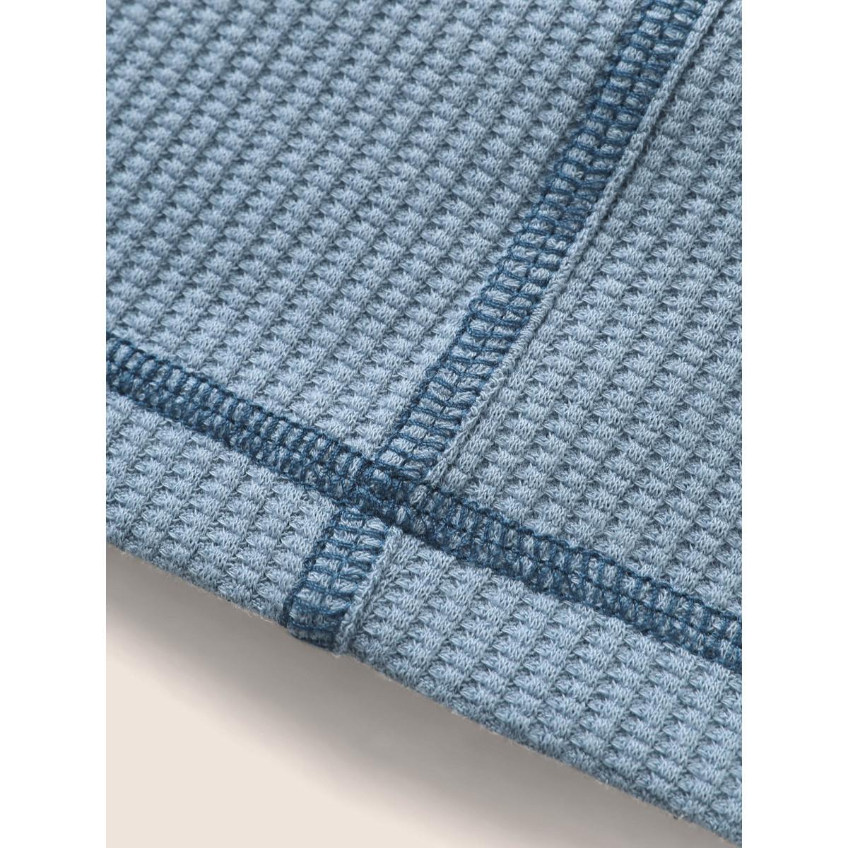 Plus Size Waffle Knit Round Neck Button Up T-shirt Stone Women Casual Button Round Neck Everyday T-shirts BloomChic 28/5X Product Image