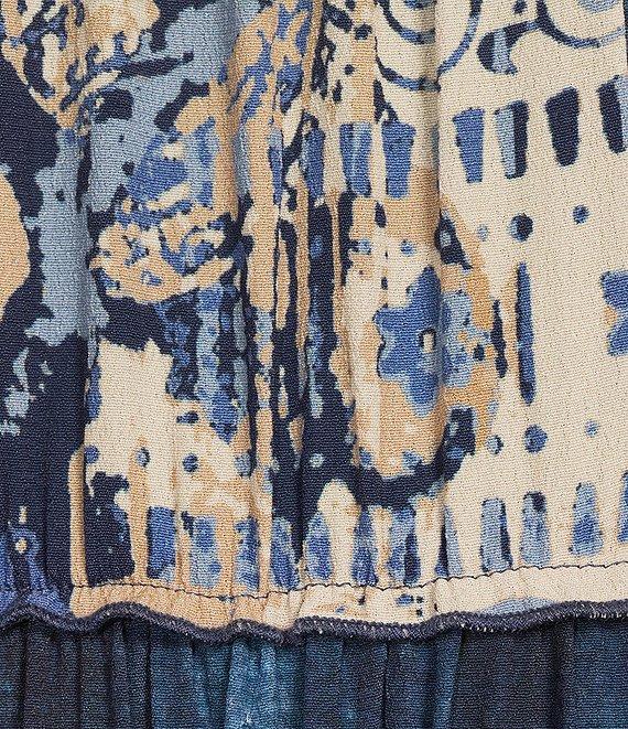 John Mark Patchwork Mixed Print Y-Neck 3/4 Sleeve Button-Front Dress Product Image