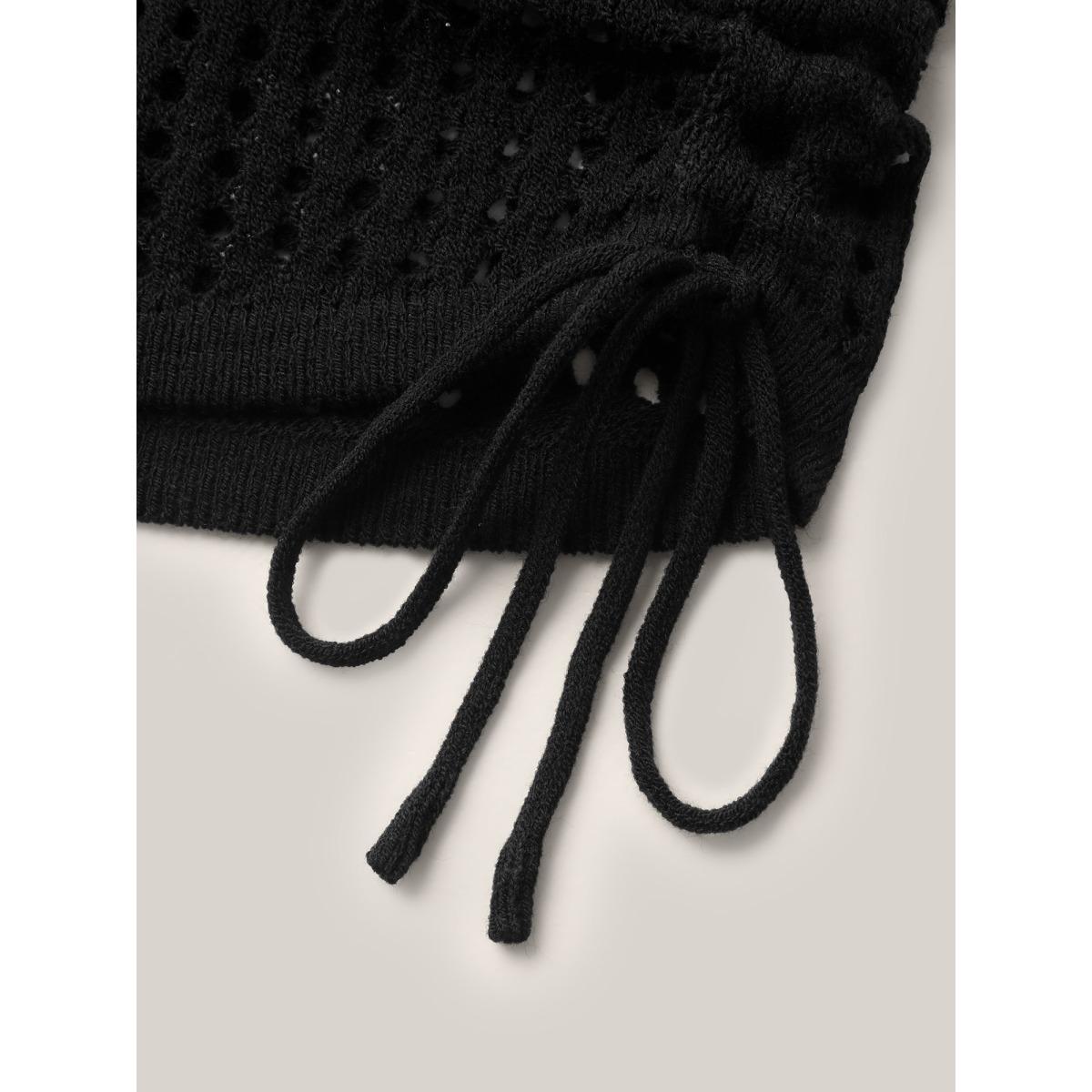 Plus Size Crochet Flowers Side Drawstrings Swim Cover-Up Women's Swimwear Black Beach Loose Texture Curve Swim Cover Ups BloomChic 22-24/3X Product Image