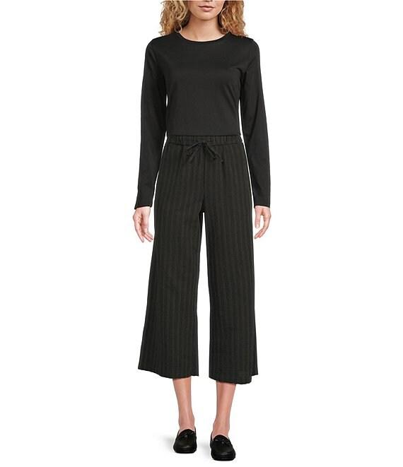 Eileen Fisher Organic Cotton Blend Yarn-Dyed Stripe Elastic Waist Wide Crop Pants Product Image