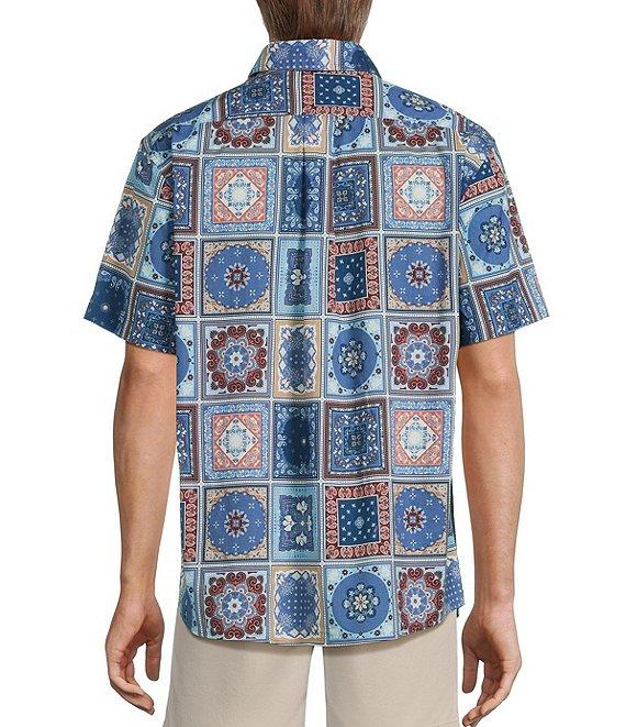Roundtree & Yorke Short Sleeve Slub Tile Print Sport Shirt Product Image