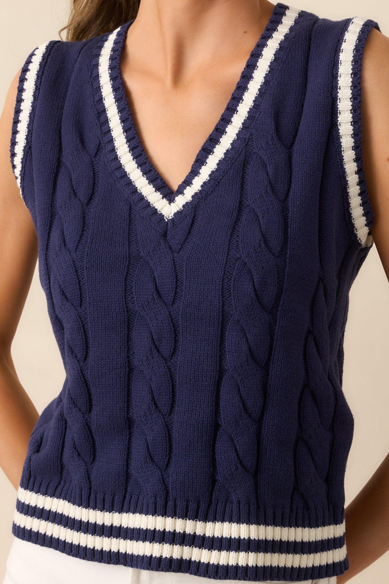 Let's Go For A Walk Navy Knit Sweater Vest Product Image