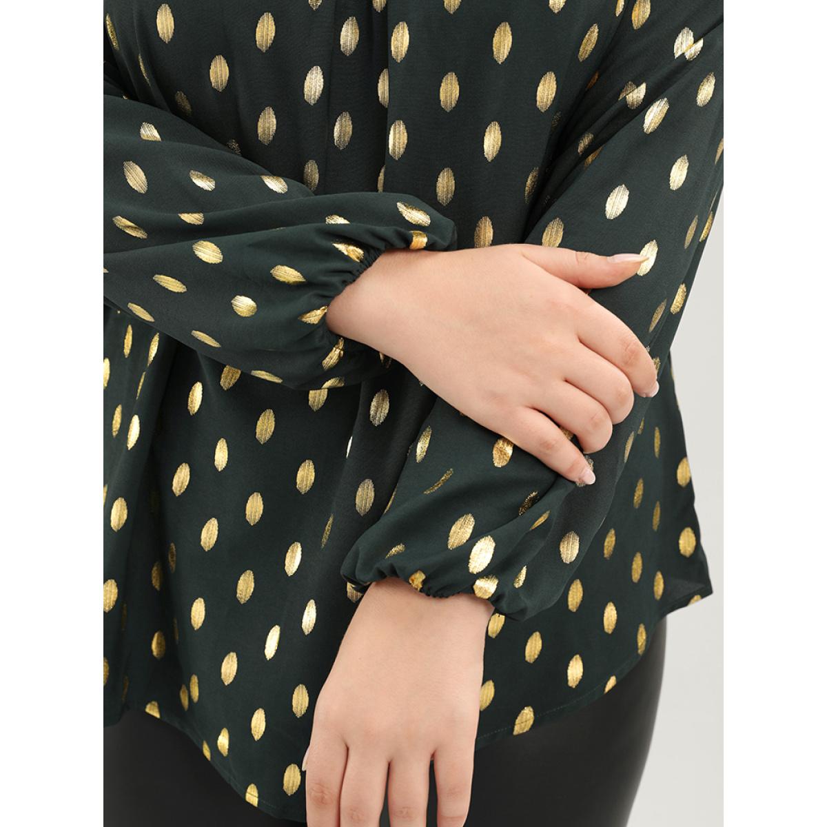 Plus Size DarkGreen Polka Dot Round Neck Lantern Sleeve Blouse Women Party Long Sleeve Round Neck Going out Blouses BloomChic 18-20/2X Product Image