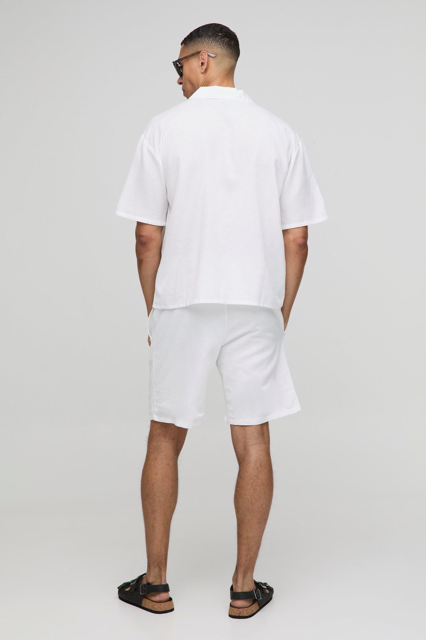 Oversized Revere Linen Blend Shirt & Short Set | boohooMAN USA Product Image