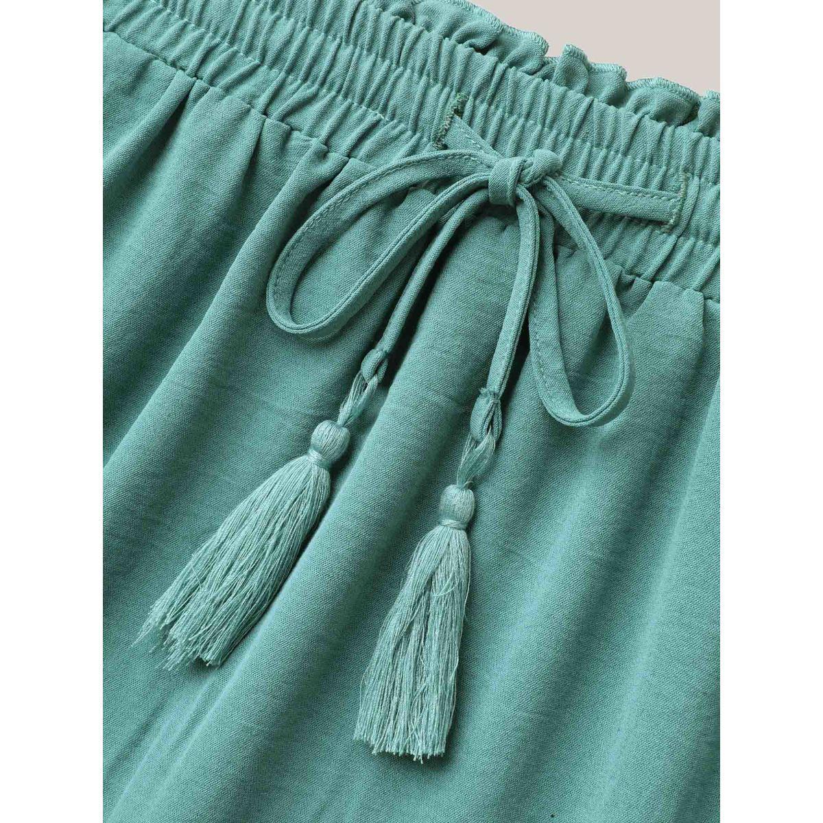 Plus Size Smocked Waist Lace Tiered Midi Skirt Women Turquoise Resort Gathered No stretch Side seam pocket Vacation Skirts BloomChic 14-16/1X Product Image