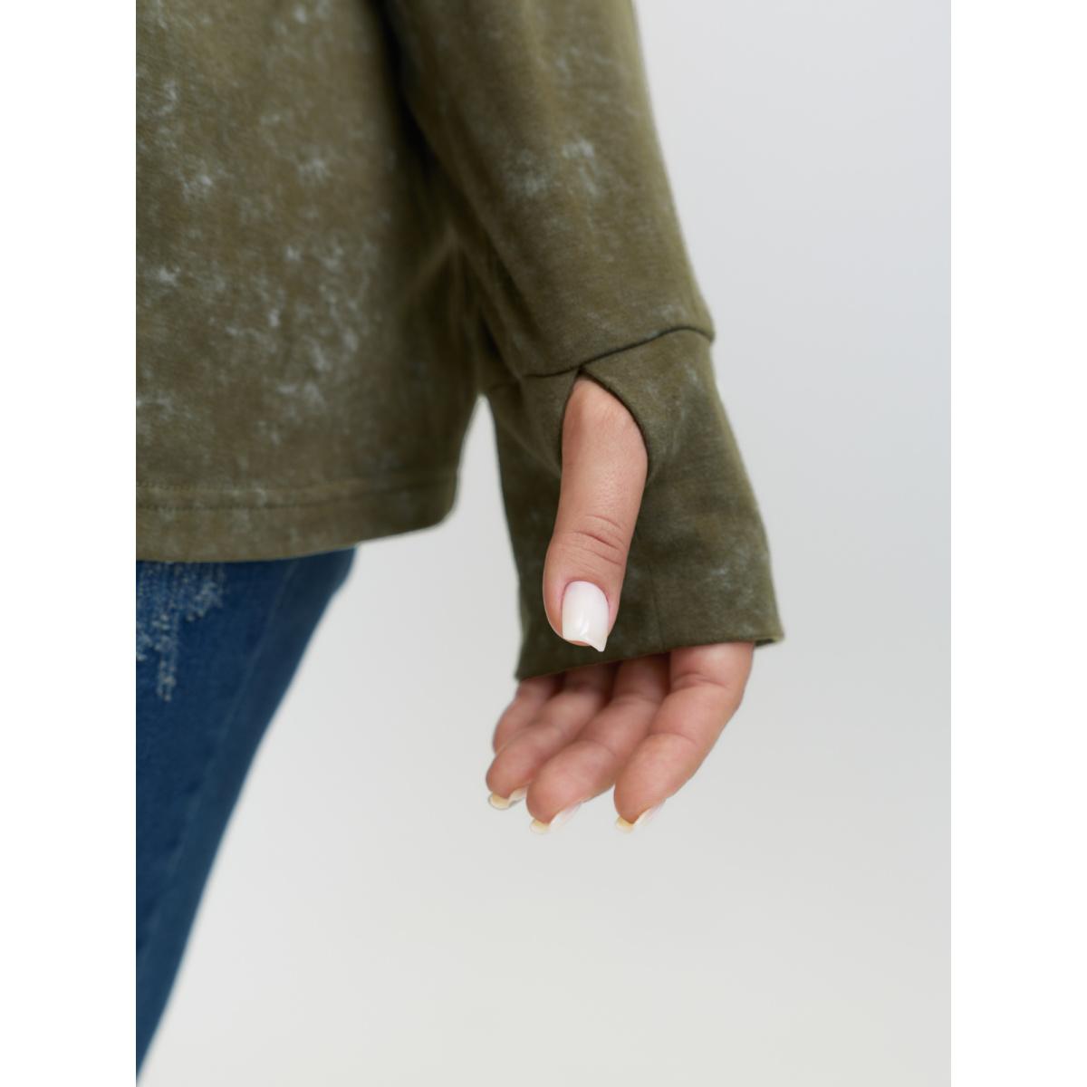 Plus Size Snowflake Effect Button Detail T-Shirt ArmyGreen Women Leisure Button Flat collar with V-notch Casual T-shirts BloomChic 22-24/3X Product Image