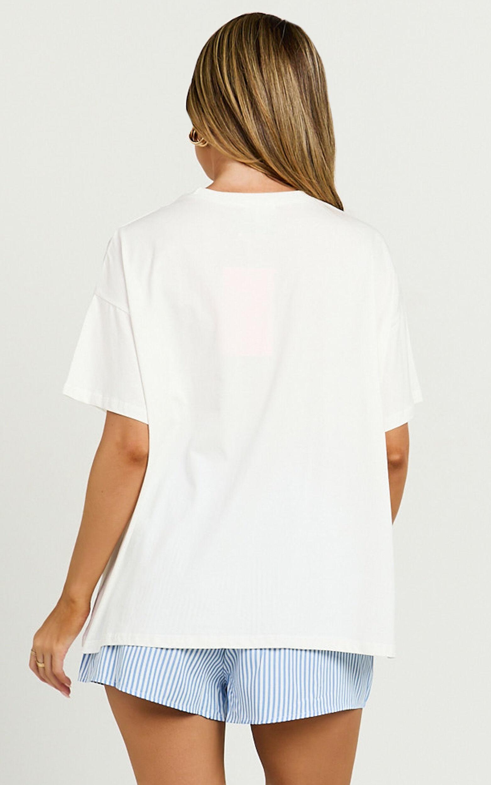 Gwen Two Piece Top and Shorts Set - Freshly Squeezed T-shirt Set in White/Blue Product Image