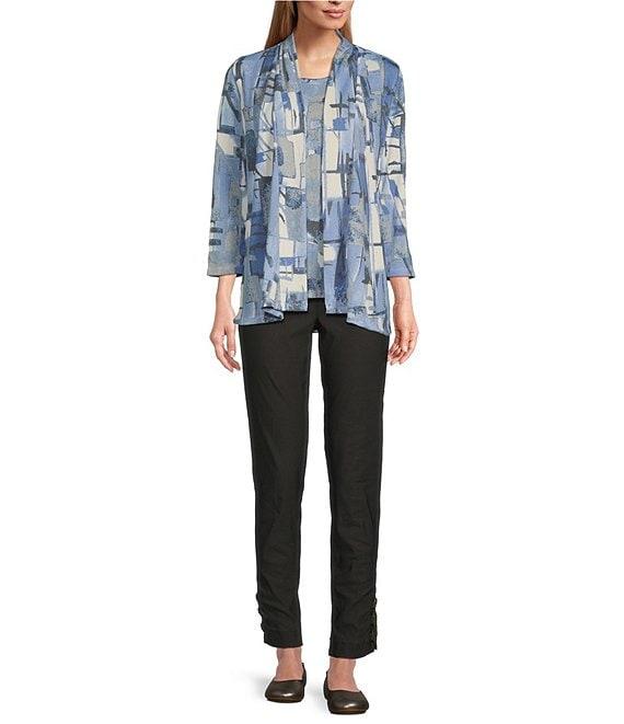 Multiples Knit Block Multi Long Sleeve Open-Front Matching Tank Top Set Product Image