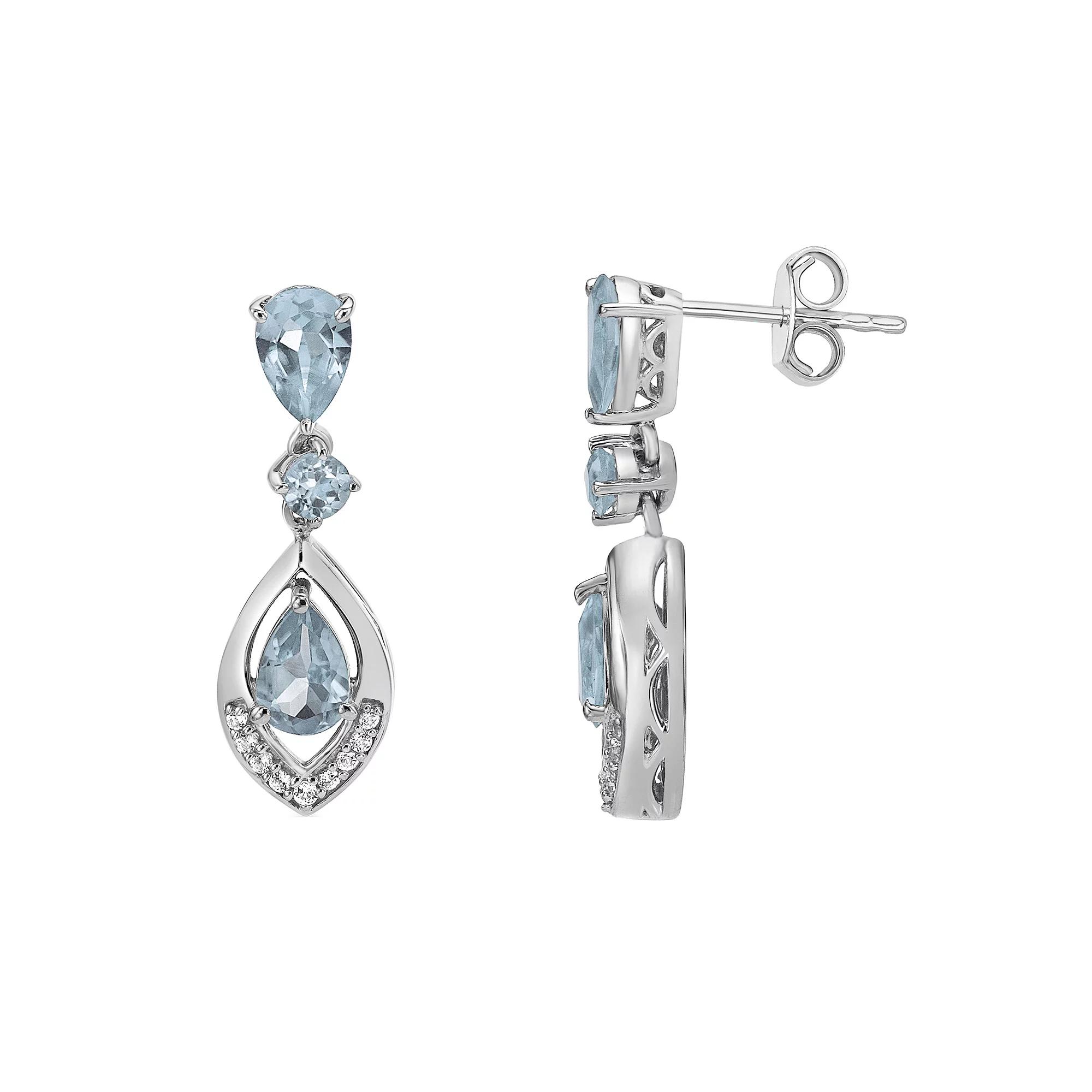 Gemminded Sterling Silver Aqua & White Topaz Earrings, Women's Product Image