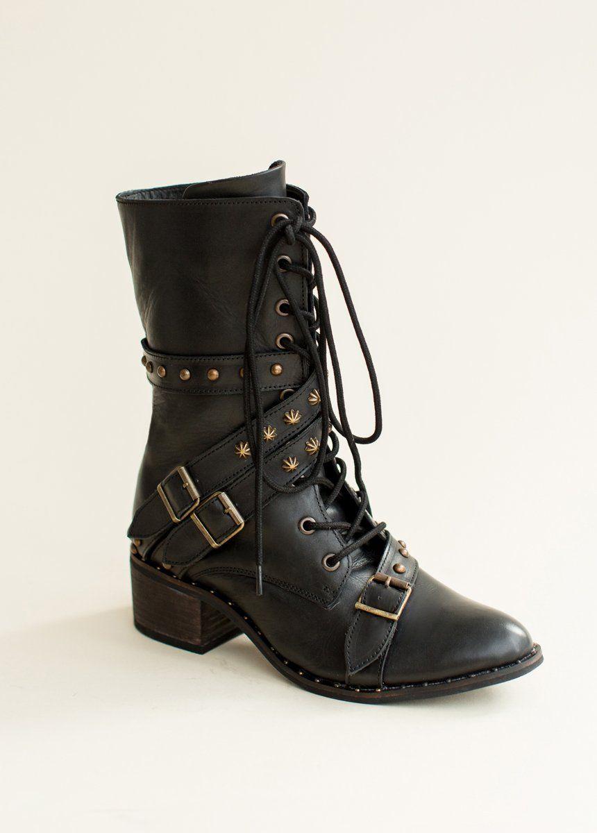 Rowan Leather Combat Boot in Distressed Black Female Product Image