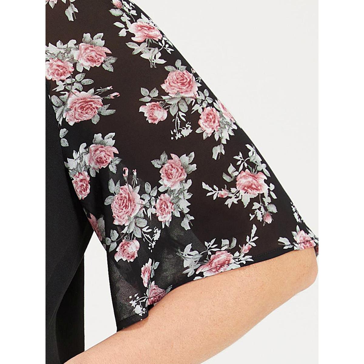 Plus Size Supersoft Essentials Floral Pocket Raglan Sleeve Midi Dress Black Women Casual Plain V-neck Short sleeve Curvy Midi Dress BloomChic 12/L Product Image