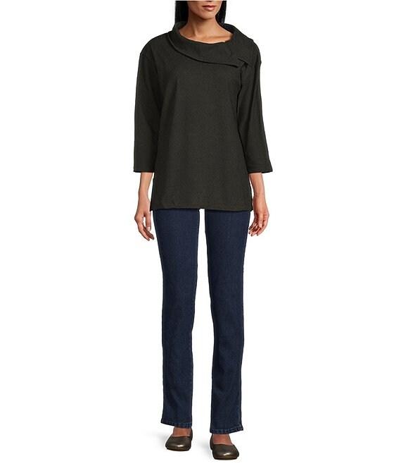 Ruby Rd. Luxe Rib Knit Split Cowl Neck 3/4 Sleeve Pullover Sweater Product Image