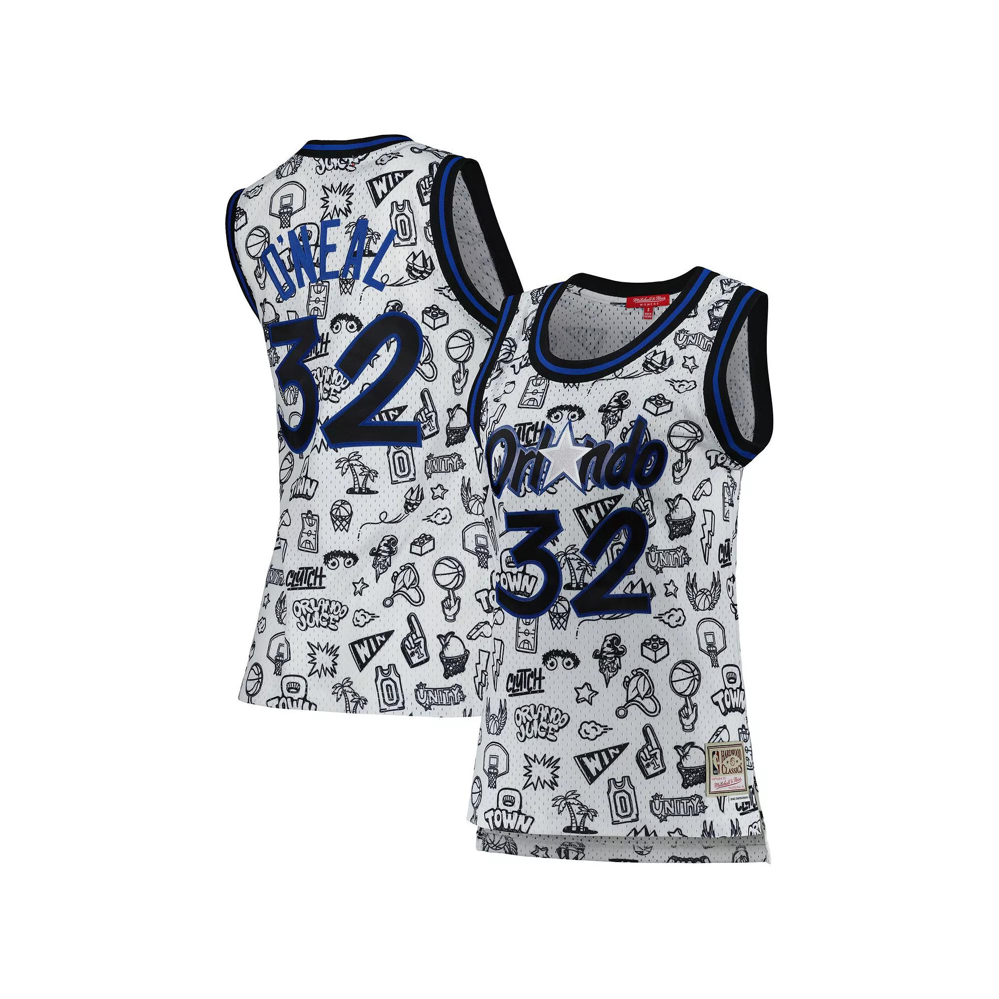 Women's Mitchell & Ness Shaquille O'Neal White Orlando Magic 1994 Doodle Swingman Jersey, Size: XL, Mag White Product Image