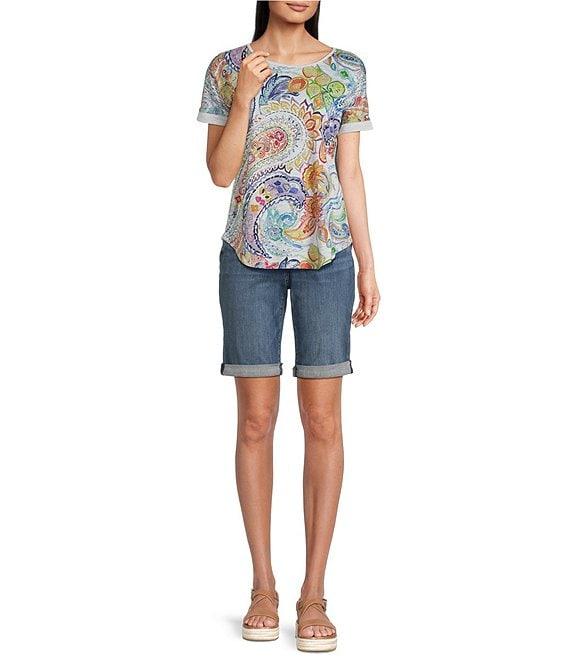 Leo & Nicole Paisley Print Crew Neck Short Sleeve Tee Shirt Product Image